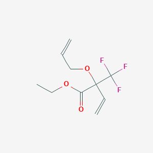 molecular formula C10H13F3O3 B8348910 2-Allyloxy-2-trifluoromethyl-but-3-enoic acid ethyl ester 