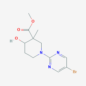 molecular formula C12H16BrN3O3 B8348973 Methyl 1-(5-bromopyrimidin-2-yl)-4-hydroxy-3-methyl-piperidine-3-carboxylate 