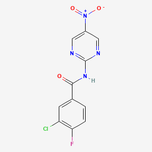molecular formula C11H6ClFN4O3 B8349347 3-chloro-4-fluoro-N-(5-nitropyrimidin-2-yl)benzamide 