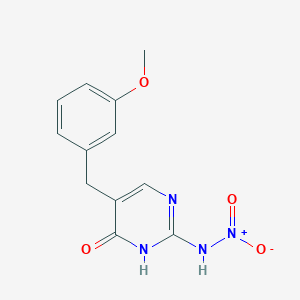 molecular formula C12H12N4O4 B8349366 2-Nitroamino-5-(3-methoxybenzyl)-4-pyrimidone 