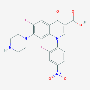molecular formula C20H16F2N4O5 B8349711 1-(2-Fluoro-4-nitrophenyl)-4-oxo-6-fluoro-7-piperazino-1,4-dihydroquinoline-3-carboxylic acid 