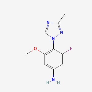 molecular formula C10H11FN4O B8349961 3-fluoro-5-methoxy-4-(3-methyl-1H-1,2,4-triazol-1-yl)aniline 