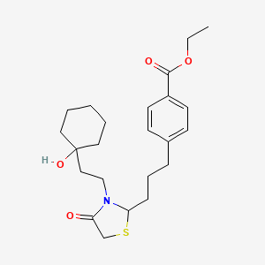 molecular formula C23H33NO4S B8349969 Ethyl 4-[3-[3-[2-(1-hydroxycyclohexyl)ethyl]-4-oxo-2-thiazolidinyl]propyl]benzoate CAS No. 72313-43-0