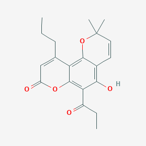 molecular formula C20H22O5 B8350058 5-Hydroxy-2,2-dimethyl-6-propionyl-10-propyl-2H,8H-pyrano[2,3-f]chromen-8-one CAS No. 166983-61-5