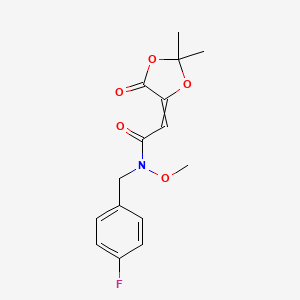 molecular formula C15H16FNO5 B8350094 2-(2,2-Dimethyl-5-oxo-[1,3]dioxolan-4-ylidene)-N-(4-fluoro-benzyl)-N-methoxy-acetamide 