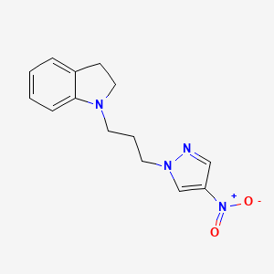 molecular formula C14H16N4O2 B8351216 1-(3-(4-nitro-1H-pyrazol-1-yl)propyl)indoline 