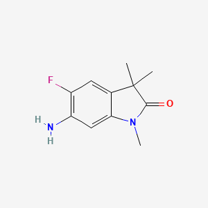 molecular formula C11H13FN2O B8351638 6-Amino-5-fluoro-1,3,3-trimethylindolin-2-one 