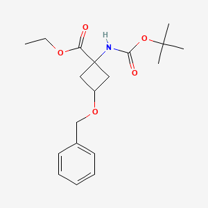 molecular formula C19H27NO5 B8351710 1-(N-(t-butoxycarbonyl)amino)-3-benzyloxy-cyclobutane-1-carboxylic acid ethyl ester 