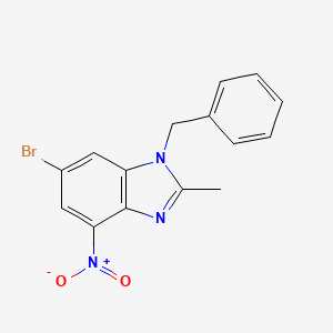 molecular formula C15H12BrN3O2 B8351798 6-bromo-2-methyl-4-nitro-1-(phenylmethyl)-1H-benzimidazole 