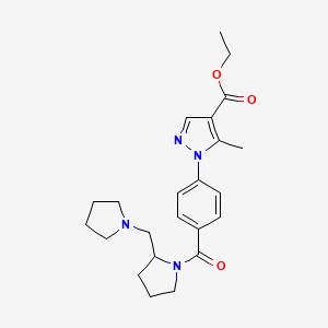 molecular formula C23H30N4O3 B8351880 Ethyl 5-methyl-1-[4-[2-(pyrrolidin-1-ylmethyl)pyrrolidine-1-carbonyl]phenyl]pyrazole-4-carboxylate 