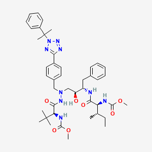 molecular formula C43H59N9O7 B8352301 1-(4-(2-(1-Methyl-1-phenyl-ethyl)-2H-tetrazol-5-yl)-phenyl)-4(S)-hydroxy-2-N-(N-methoxycarbonyl-(L)-tert-leucyl)amino)-5(S)-N-(N-methoxycarbonyl-(L)-iso-leucyl)amino-6-phenyl-2-azahexane CAS No. 198904-17-5