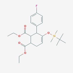 molecular formula C24H35FO5Si B8352321 Diethyl 4-{[tert-butyl(dimethyl)silyl]oxy}-3-(4-fluorophenyl)cyclohex-4-ene-1,2-dicarboxylate 