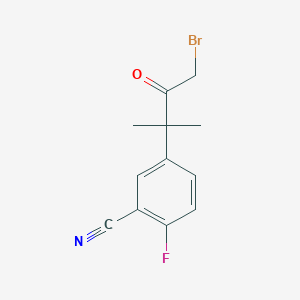 molecular formula C12H11BrFNO B8352541 5-(4-Bromo-2-methyl-3-oxobutan-2-yl)-2-fluorobenzonitrile 