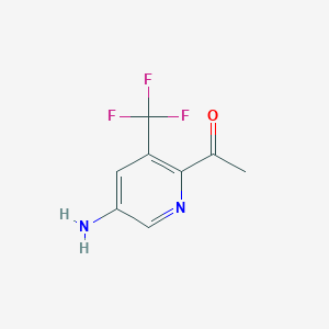 molecular formula C8H7F3N2O B8352775 2-Acetyl-5-amino-3-trifluoromethylpyridine 