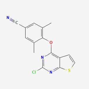 molecular formula C15H10ClN3OS B8352847 4-(2-Chlorothieno[2,3-d]pyrimidin-4-yloxy)-3,5-dimethylbenzonitrile 