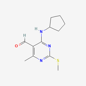 molecular formula C12H17N3OS B8352951 4-Cyclopentylamino-6-methyl-2-methylsulfanyl-pyrimidine-5-carbaldehyde 