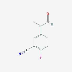 molecular formula C10H8FNO B8353026 2-Fluoro-5-(1-oxopropan-2-yl)benzonitrile 