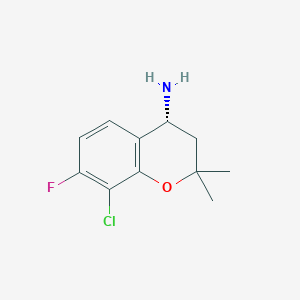 molecular formula C11H13ClFNO B8353365 (R)-8-chloro-7-fluoro-2,2-dimethylchroman-4-amine 