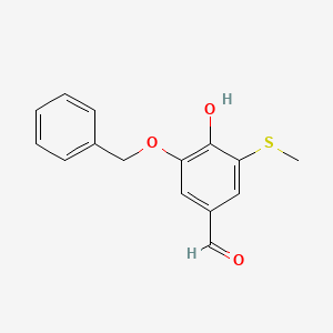 molecular formula C15H14O3S B8353485 3-Methylthio-4-hydroxy-5-benzyloxybenzaldehyde 