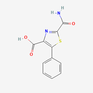 molecular formula C11H8N2O3S B8353754 2-Carbamoyl-5-phenyl-1,3-thiazole-4-carboxylic acid 