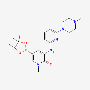 molecular formula C22H32BN5O3 B8353794 1-Methyl-3-(6-(4-methylpiperazin-1-yl)pyridin-2-ylamino)-5-(4,4,5,5-tetramethyl-1,3,2-dioxaborolan-2-yl)pyridin-2(1H)-one CAS No. 1434050-59-5