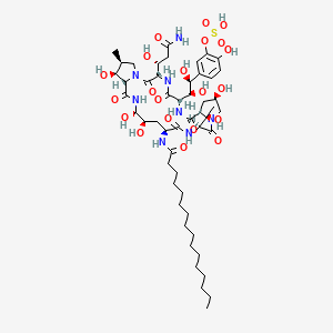 [5-[(1S,2S)-2-[(3S,6S,9S,11R,15S,18S,20R,21S,24S,25S,26S)-3-[(1R)-3-amino-1-hydroxy-3-oxopropyl]-18-(hexadecanoylamino)-11,20,21,25-tetrahydroxy-15-[(1R)-1-hydroxyethyl]-26-methyl-2,5,8,14,17,23-hexaoxo-1,4,7,13,16,22-hexazatricyclo[22.3.0.09,13]heptacosan-6-yl]-1,2-dihydroxyethyl]-2-hydroxyphenyl] hydrogen sulfate