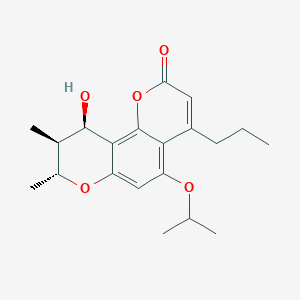 molecular formula C20H26O5 B8354447 (+)-(8R,10R)-10-Hydroxy-5-isopropyloxy-8,9-dimethyl-4-propyl-9,10-dihydro-8H-pyrano[2,3-f]chromen-2-one 