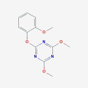 molecular formula C12H13N3O4 B8354628 2,4-Dimethoxy-6-(2-methoxyphenoxy)-1,3,5-triazine 