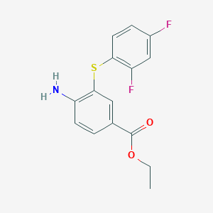 molecular formula C15H13F2NO2S B8354753 Ethyl 4-amino-3-(2,4-difluorophenylthio)benzoate 