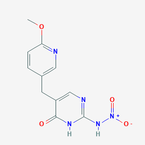 molecular formula C11H11N5O4 B8354778 2-Nitroamino-5-(6-methoxy-3-pyridylmethyl)-4-pyrimidone 