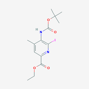 molecular formula C14H19IN2O4 B8355307 Ethyl 5-(tert-butoxycarbonylamino)-6-iodo-4-methylpyridine-2-carboxylate 
