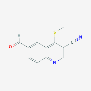molecular formula C12H8N2OS B8355434 6-Formyl-4-methylsulfanyl-quinoline-3-carbonitrile 