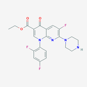 molecular formula C21H19F3N4O3 B8355521 Ethyl 1-(2,4-difluorophenyl)-6-fluoro-4-oxo-7-(piperazin-1-yl)-1,4-dihydro-1,8-naphthyridine-3-carboxylate CAS No. 104051-62-9