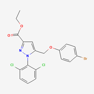 molecular formula C19H15BrCl2N2O3 B8355581 5-(4-bromophenoxymethyl)-1-(2,6-dichlorophenyl)-1H-pyrazole-3-carboxylic acid ethyl ester 