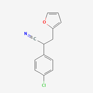 molecular formula C13H10ClNO B8355637 2-(4-Chlorophenyl)-3-(2-furyl)propionitrile 
