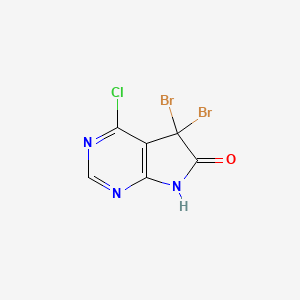 molecular formula C6H2Br2ClN3O B8355836 5,5-Dibromo-4-chloro-5,7-dihydro-pyrrolo[2,3-d]pyrimidin-6-one 