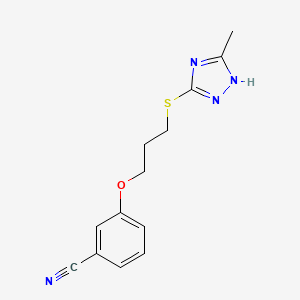 molecular formula C13H14N4OS B8356101 3-{3-[(5-methyl-1H-1,2,4-triazol-3-yl)thio]propoxy}benzonitrile 