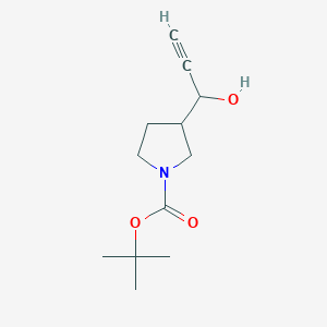 molecular formula C12H19NO3 B8356307 Tert-butyl 3-(1-hydroxyprop-2-ynyl)pyrrolidine-1-carboxylate 