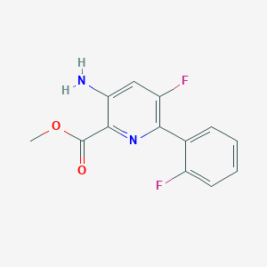 molecular formula C13H10F2N2O2 B8356879 Methyl 3-amino-5-fluoro-6-(2-fluorophenyl)picolinate 