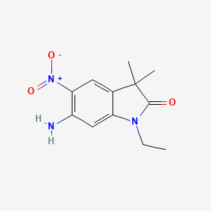 molecular formula C12H15N3O3 B8356950 6-Amino-1-ethyl-3,3-dimethyl-5-nitro-1,3-dihydro-indol-2-one 