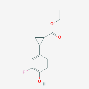 molecular formula C12H13FO3 B8357193 2-[3-Fluoro-4-hydroxy-phenyl]-cyclopropanecarboxylic acid ethyl ester 