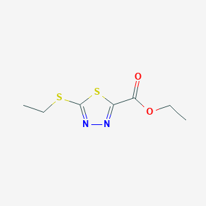 molecular formula C7H10N2O2S2 B8357250 Ethylthio-1,3,4-thiadiazole-2-carboxylic acid ethylester 