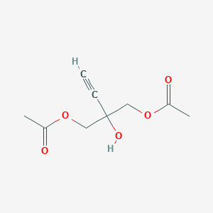 molecular formula C9H12O5 B8357321 2-[(Acetyloxy)methyl]-2-hydroxybut-3-yn-1-yl acetate 