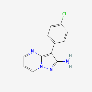 molecular formula C12H9ClN4 B8357410 3-(4-Chlorophenyl)pyrazolo[1,5-a]pyrimidin-2-amine 