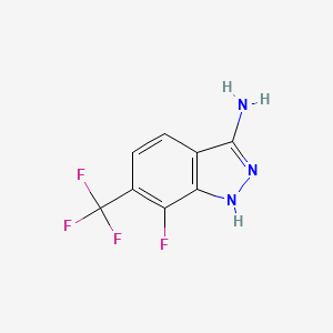 molecular formula C8H5F4N3 B8357659 1H-Indazol-3-amine, 7-fluoro-6-(trifluoromethyl)- 