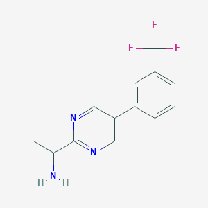 molecular formula C13H12F3N3 B8357736 1-(5-(3-(Trifluoromethyl)phenyl)pyrimidin-2-yl)ethanamine 