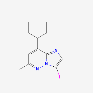 molecular formula C13H18IN3 B8358031 8-(1-Ethyl-propyl)-3-iodo-2,6-dimethyl-imidazo[1,2-b]pyridazine 