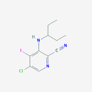 molecular formula C11H13ClIN3 B8358186 5-Chloro-4-iodo-3-(pentan-3-ylamino)picolinonitrile 
