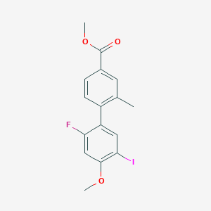 molecular formula C16H14FIO3 B8358685 Methyl 2'-fluoro-5'-iodo-4'-methoxy-2-methylbiphenyl-4-carboxylate 