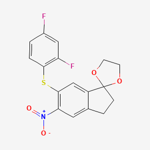 molecular formula C17H13F2NO4S B8359123 5-Nitro-6-(2,4-difluorophenylthio)-1-indanone ethylene ketal 